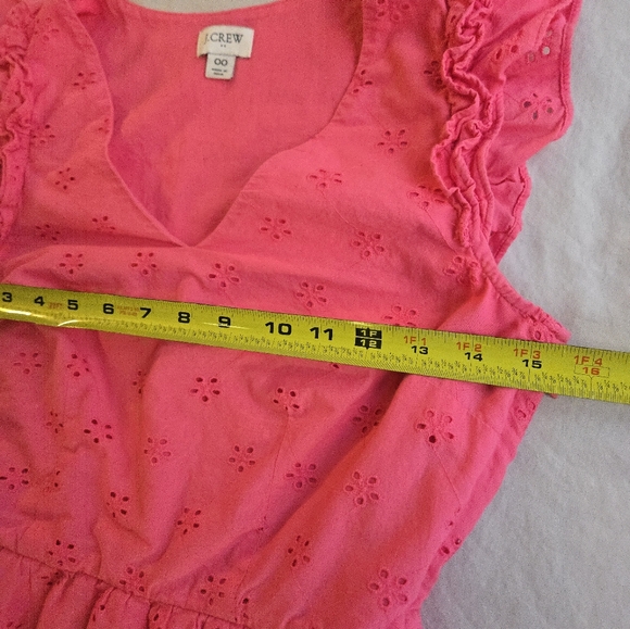 J. Crew Vibrant Pink Eyelet Tiered Skirt Vneck Ruffle Sleeveless Midi Dress - Picture 3 of 12